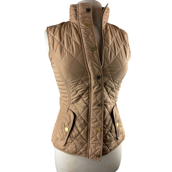 Lilly Pulitzer Quilted Vest Full Zip Up Snap Tan Printed Lining Women's Size XS - Picture 6 of 13